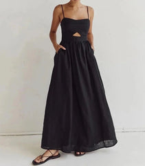 Sleeveless Loose Black Cotton Dress