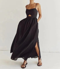 Sleeveless Loose Black Cotton Dress