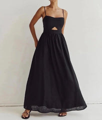 Sleeveless Loose Black Cotton Dress