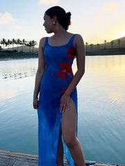 Sleeveless Square Neck Split Dress