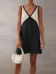 Sleeveless V-Neck Patchwork Mini Dress