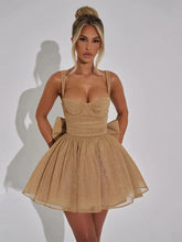 Sparkling Apricot Spaghetti Strap Mini Dress