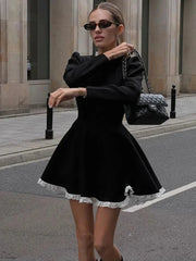 Splice Lace Mini Flare Dress