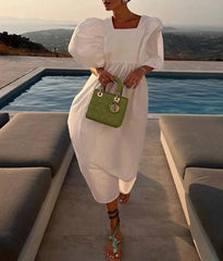 Square Collar Puff Sleeve Elegant Dresses