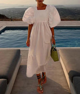 Square Collar Puff Sleeve Elegant Dresses
