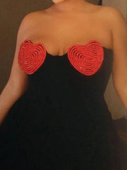 Strapless Crystal Heart Mini Dress