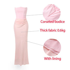 Strapless Pink Satin Maxi Dress