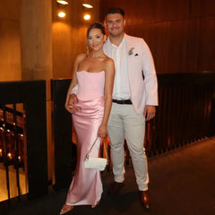 Strapless Pink Satin Maxi Dress