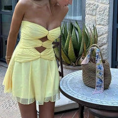 Strapless Pleated Backless Mini Dress