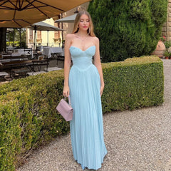 Strapless Pleated Maxi Dress