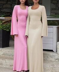 String Ribbed Long Sleeve Maxi Dress