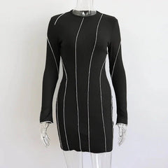 Striped Knitted Mini Bodycon Dress