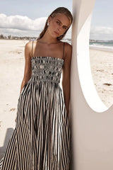 Striped Spaghetti Strap Long Dress