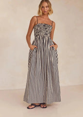 Striped Spaghetti Strap Long Dress