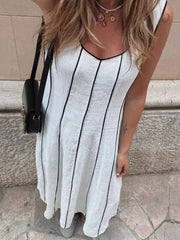 Striped U-Neck Long Dress