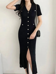 Summer Midi Knitted Black Bodycon Dresses