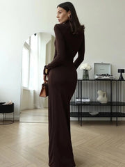Turtleneck Thigh-Split Bodycon Dress