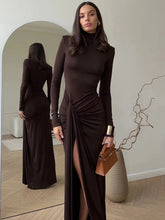 Turtleneck Thigh-Split Bodycon Dress