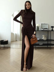 Turtleneck Thigh-Split Bodycon Dress