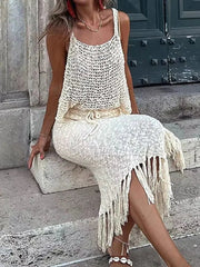 Knitted Tassel Mesh Two-Piece Set