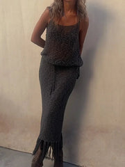 Knitted Tassel Mesh Two-Piece Set