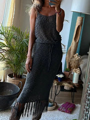 Knitted Tassel Mesh Two-Piece Set