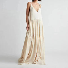 V Neck Backless Loose Long Dress