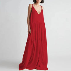 V Neck Backless Loose Long Dress