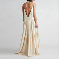 V Neck Backless Loose Long Dress