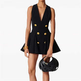 V-Neck Double-Breasted Mini Dress