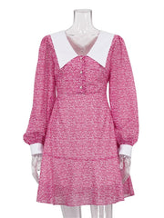 V-Neck Printed A-Line Mini Party Dress