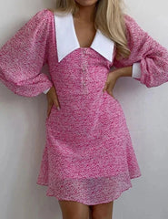 V-Neck Printed A-Line Mini Party Dress