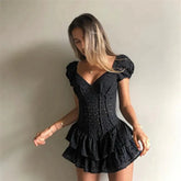 V-Neck Ruffle Pleated Mini Dress