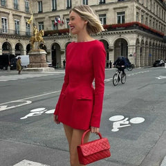 Velvet O-Neck Bow Mini Dress