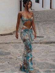 Vintage Print Cut-Out Beach Dress