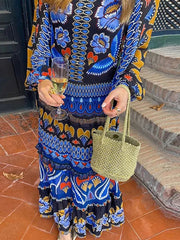 Vintage Print Loose Fit Maxi Dress