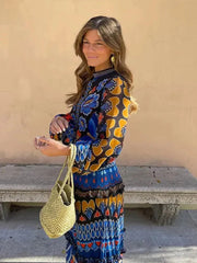 Vintage Print Loose Fit Maxi Dress