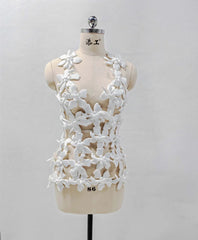 White Halter See-through Mini Dress