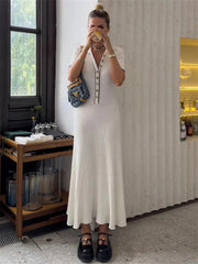White Knitted Short Elegant Knitwear Dress