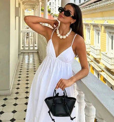 White Long Open Back Dress