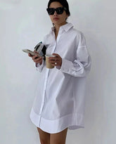 White Loose Tunic Dress Long Casual Shirtsg
