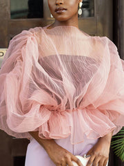 Solid Tulle Half-Sleeve Top