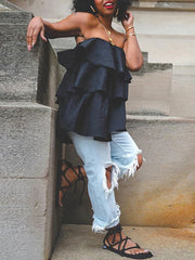 Sleeveless Ruffle Solid Blouse