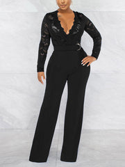 Lace V Neck Belt Jumpsuits