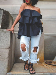 Sleeveless Ruffle Solid Blouse