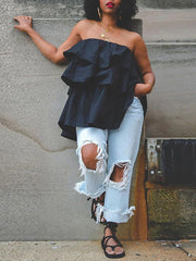 Sleeveless Ruffle Solid Blouse