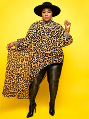 Printed Hem Turtleneck Top