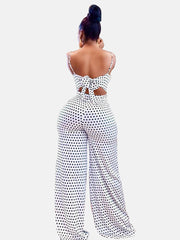 Loose Shoulder Polka Dot Bodycon Jumpsuit