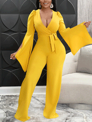 V-neck Slit Sleeve Jumpsuit