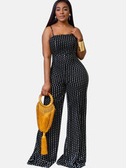 Loose Shoulder Polka Dot Bodycon Jumpsuit